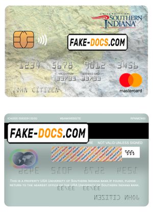 USA University of Southern Indiana bank mastercard, fully editable template in PSD format