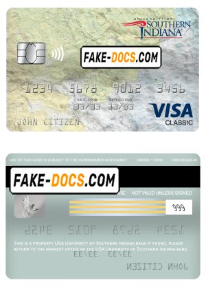 USA University of Southern Indiana bank visa classic card, fully editable template in PSD format