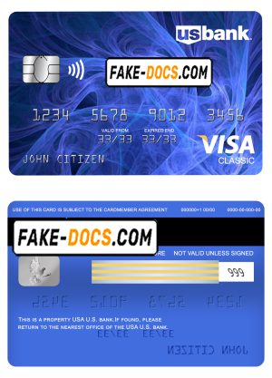 USA U.S. bank visa classic card, fully editable template in PSD format