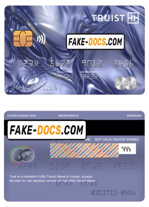 USA Truist Bank mastercard, fully editable template in PSD format