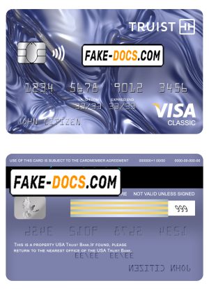 USA Truist Bank visa classic card, fully editable template in PSD format