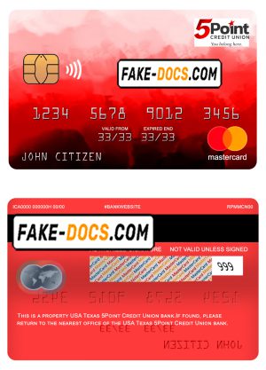 USA Texas 5Point Credit Union bank mastercard, fully editable template in PSD format