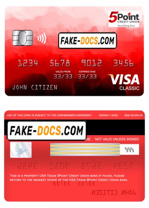 USA Texas 5Point Credit Union bank visa classic card, fully editable template in PSD format