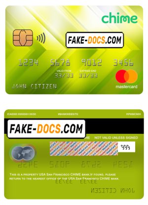 USA San Francisco CHIME bank mastercard fully editable template in PSD format
