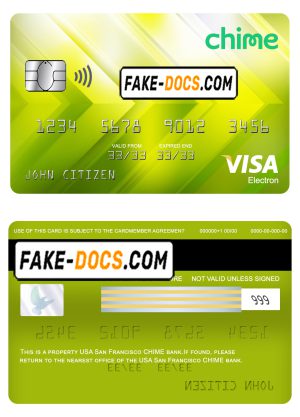 USA San Francisco CHIME bank visa electron card fully editable template in PSD format