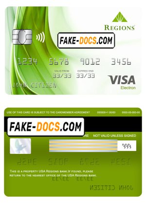 USA Regions bank visa electron card fully editable template in PSD format
