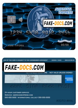USA New York American Express Blue bank card fully editable template in PSD format