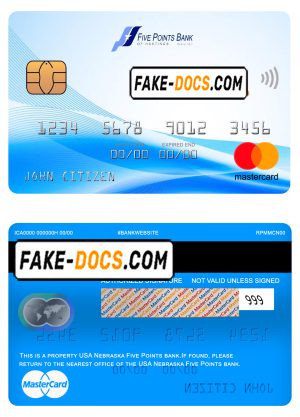 USA Nebraska Five Points Bank mastercard fully editable template in PSD format