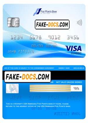 USA Nebraska Five Points Bank visa classic card fully editable template in PSD format