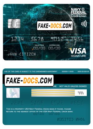 USA Navy Federal Union bank visa signature card fully editable template in PSD format