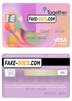 USA Missouri Together Credit Union bank visa electron card fully editable template in PSD format
