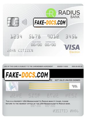 USA Massachusetts Radius bank visa electron card fully editable template in PSD format