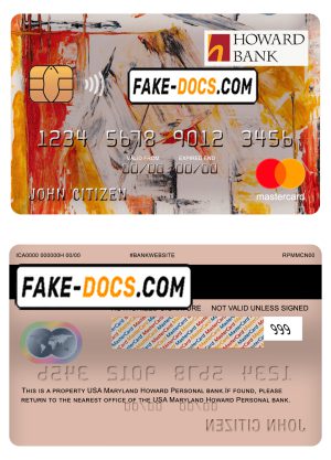 USA Maryland Howard Personal bank mastercard fully editable template in PSD format
