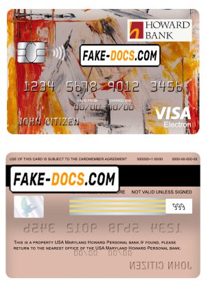 USA Maryland Howard Personal bank visa electron card fully editable template in PSD format