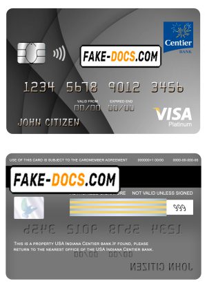 USA Indiana Centier bank visa platinum card fully editable template in PSD format