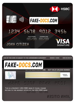 USA HSBC bank visa signature card fully editable template in PSD format