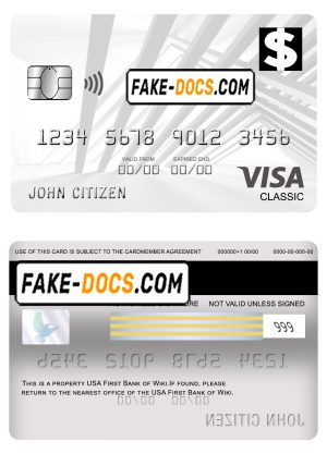 USA First Bank of Wiki visa classic card fully editable template in PSD format USA First Bank of Wiki visa classic card fully editable template in PSD format