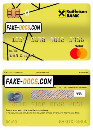 Croatia Raiffeisen bank mastercard debit card template in PSD format, fully editable
