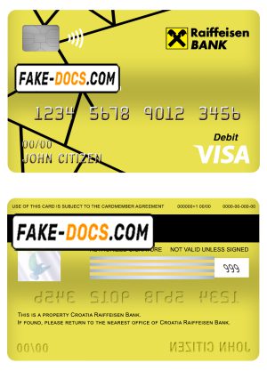 Croatia Raiffeisen bank visa card debit card template in PSD format, fully editable