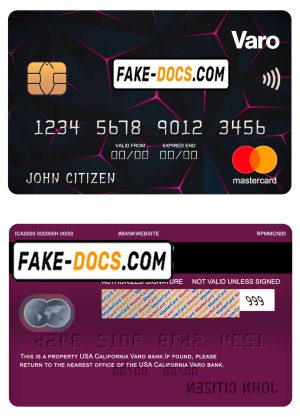 USA California Varo bank mastercard fully editable template in PSD format