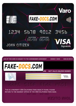 USA California Varo bank visa signature card fully editable template in PSD format