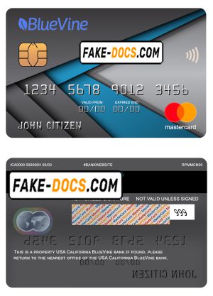 USA California BlueVine bank mastercard fully editable template in PSD format