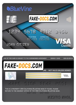 USA California BlueVine bank visa classic card fully editable template in PSD format