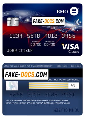 USA BMO Bank of Montreal bank visa classic card fully editable template in PSD format