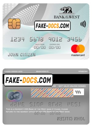USA Bank of the West bank mastercard fully editable template in PSD format
