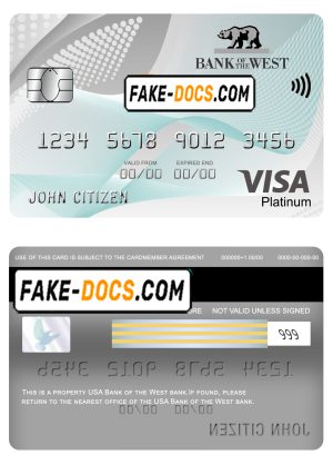 USA Bank of the West bank visa platinum card fully editable template in PSD format