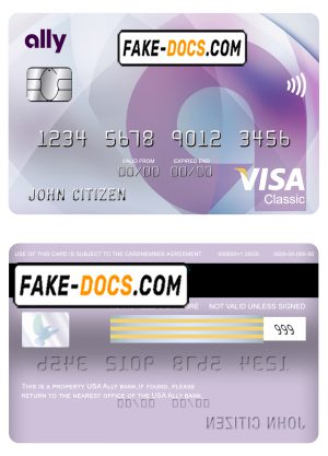 USA Ally bank visa classic card fully editable template in PSD format
