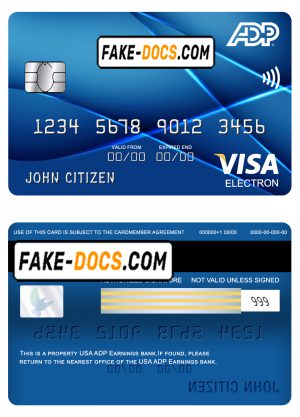 USA ADP Earnings bank visa electron card fully editable template in PSD form