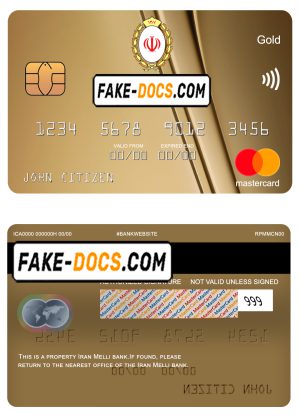 Iran Melli bank mastercard gold, fully editable template in PSD format Iran Melli bank mastercard gold, fully editable template in PSD format