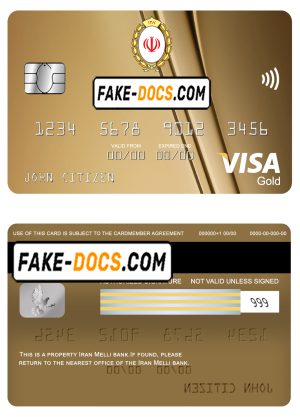 Iran Melli bank visa gold card, fully editable template in PSD format Iran Melli bank visa gold card, fully editable template in PSD format