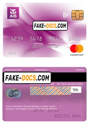 Ireland AIB bank mastercard, fully editable template in PSD format Ireland AIB bank mastercard, fully editable template in PSD format