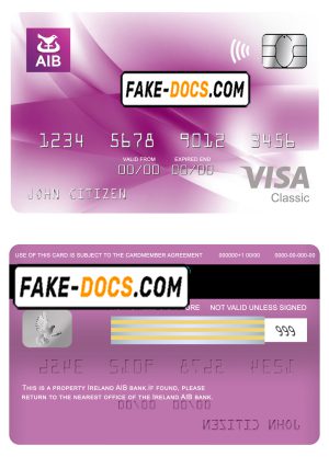Ireland AIB bank visa classic card, fully editable template in PSD format Ireland AIB bank visa classic card, fully editable template in PSD format