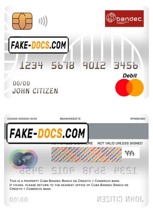 Cuba Bandec Banco de Credito y Comercio bank mastercard debit card template in PSD format, fully editable