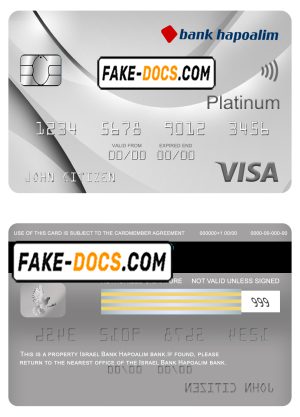 Israel Bank Hapoalim visa platinum card, fully editable template in PSD format Israel Bank Hapoalim visa platinum card, fully editable template in PSD format
