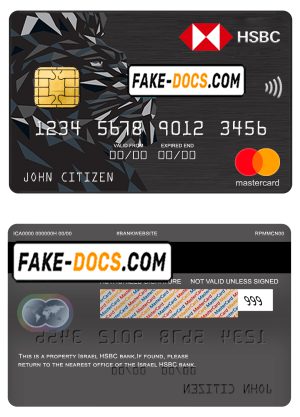 Israel HSBC bank mastercard, fully editable template in PSD format Israel HSBC bank mastercard, fully editable template in PSD format