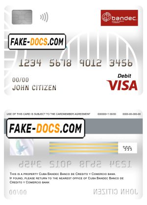 Cuba Bandec Banco de Credito y Comercio bank visa card debit card template in PSD format, fully editable