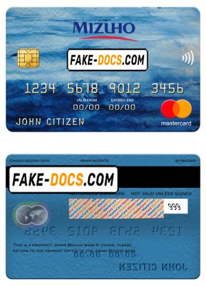 Japan Mizuho bank mastercard, fully editable template in PSD format Japan Mizuho bank mastercard, fully editable template in PSD format
