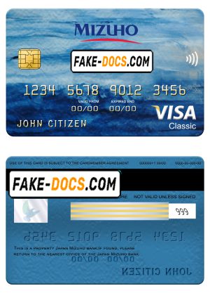 Japan Mizuho bank visa classic card, fully editable template in PSD format Japan Mizuho bank visa classic card, fully editable template in PSD format