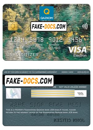 Kazakhstan Qazkom bank visa electron card, fully editable template in PSD format Kazakhstan Qazkom bank visa electron card, fully editable template in PSD format