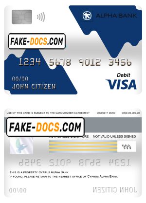 Cyprus Alpha bank visa card debit card template in PSD format, fully editable