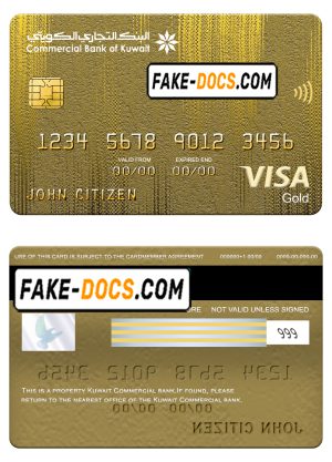 Kuwait Commercial bank visa gold card, fully editable template in PSD format Kuwait Commercial bank visa gold card, fully editable template in PSD format