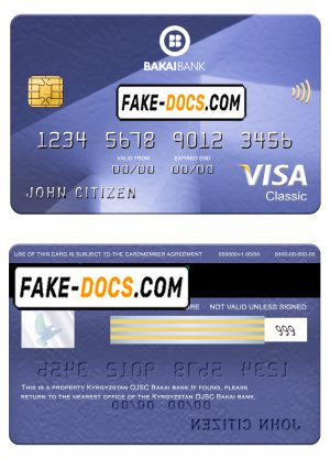 Kyrgyzstan OJSC Bakai bank visa classic card, fully editable template in PSD format Kyrgyzstan OJSC Bakai bank visa classic card, fully editable template in PSD format