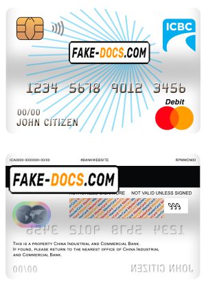 China Industrial and Commercial Bank of China bank mastercard debit card template in PSD format, fully editable