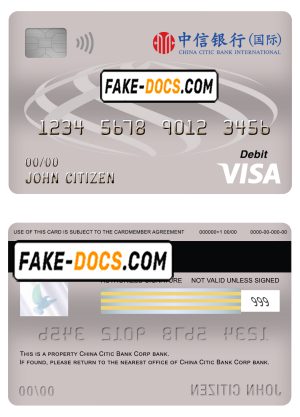 China Citic Bank Corp bank visa card debit card template in PSD format, fully editable