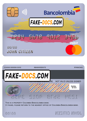 Colombia Bancolombia bank mastercard debit card template in PSD format, fully editable