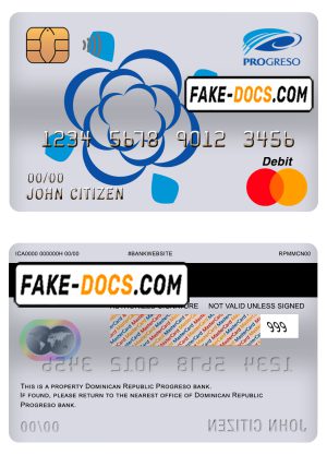 Dominican Republic Progreso bank mastercard debit card template in PSD format, fully editable Dominican Republic Progreso bank mastercard debit card template in PSD format, fully editable